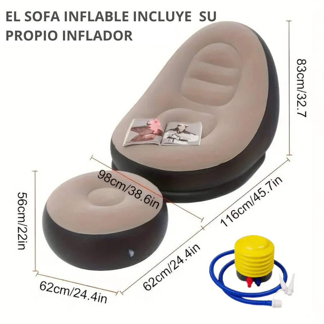 Sillón Sofá Inflable Portátil Plegable con Reposapiés Puff