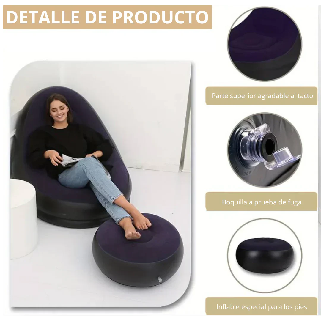 Sillón Sofá Inflable Portátil Plegable con Reposapiés Puff