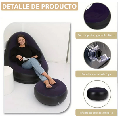 Sillón Sofá Inflable Portátil Plegable con Reposapiés Puff